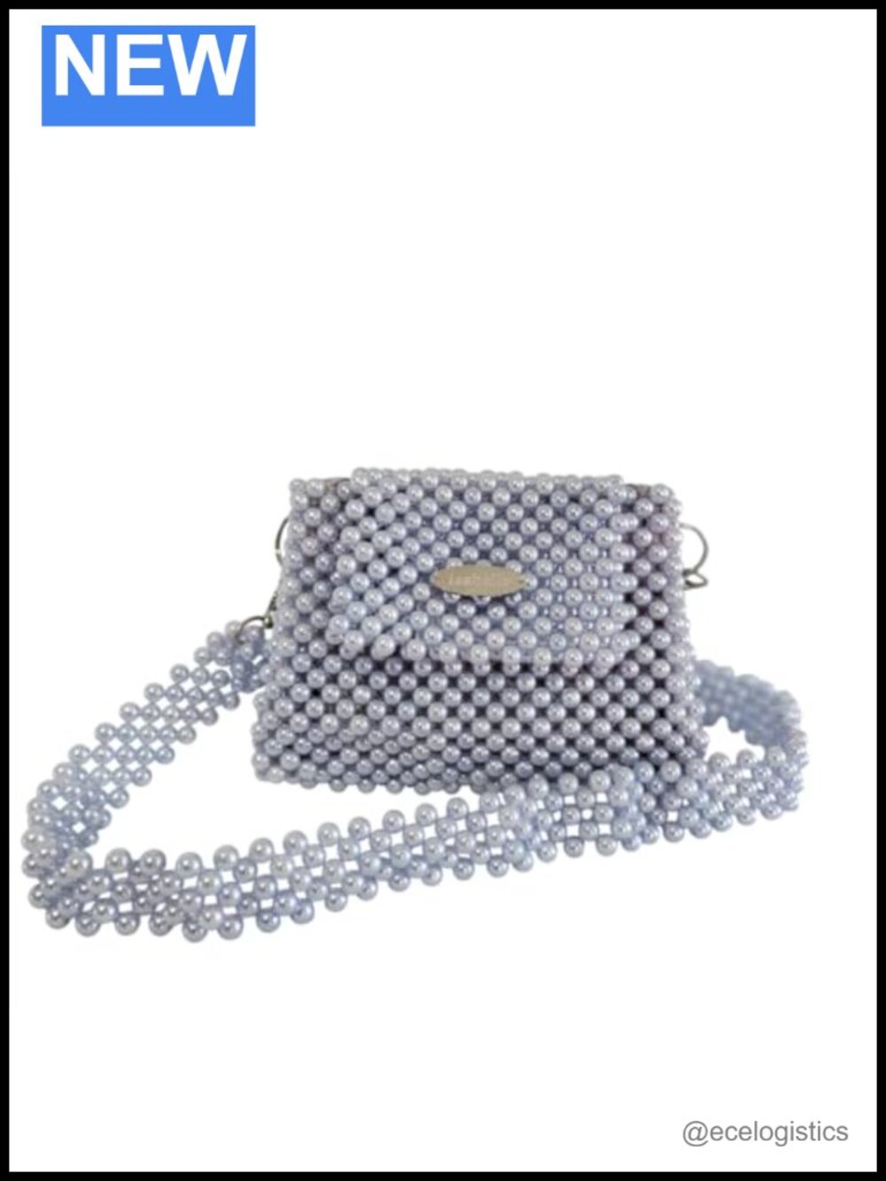 Gray Beaded Pearl Shoulder Bag Crossbody Purse with Chain Strap